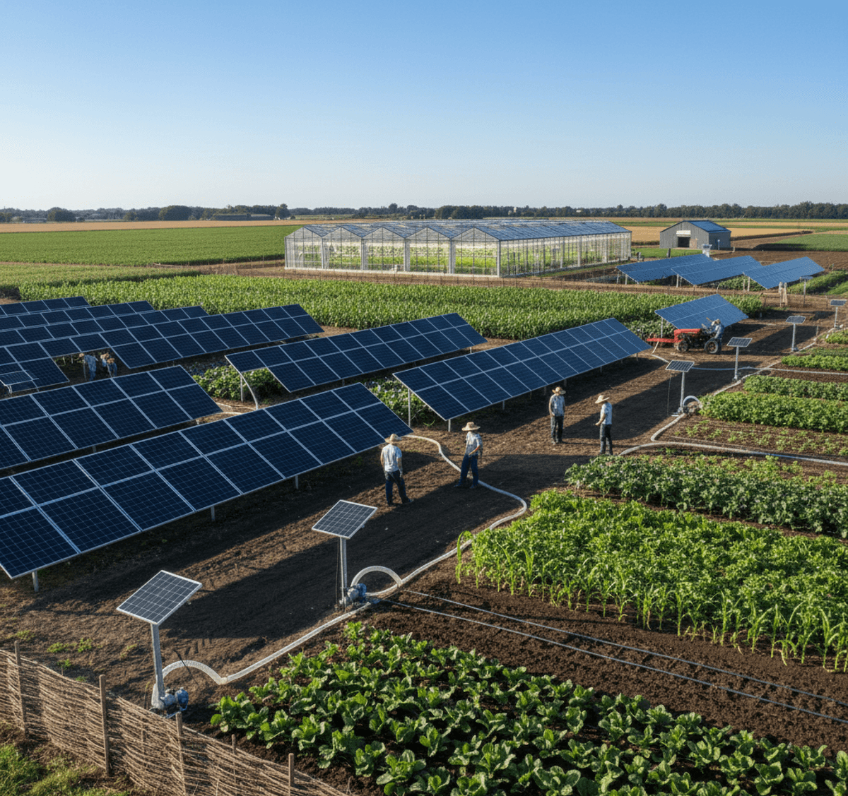 Solar panel farm with green grass strips